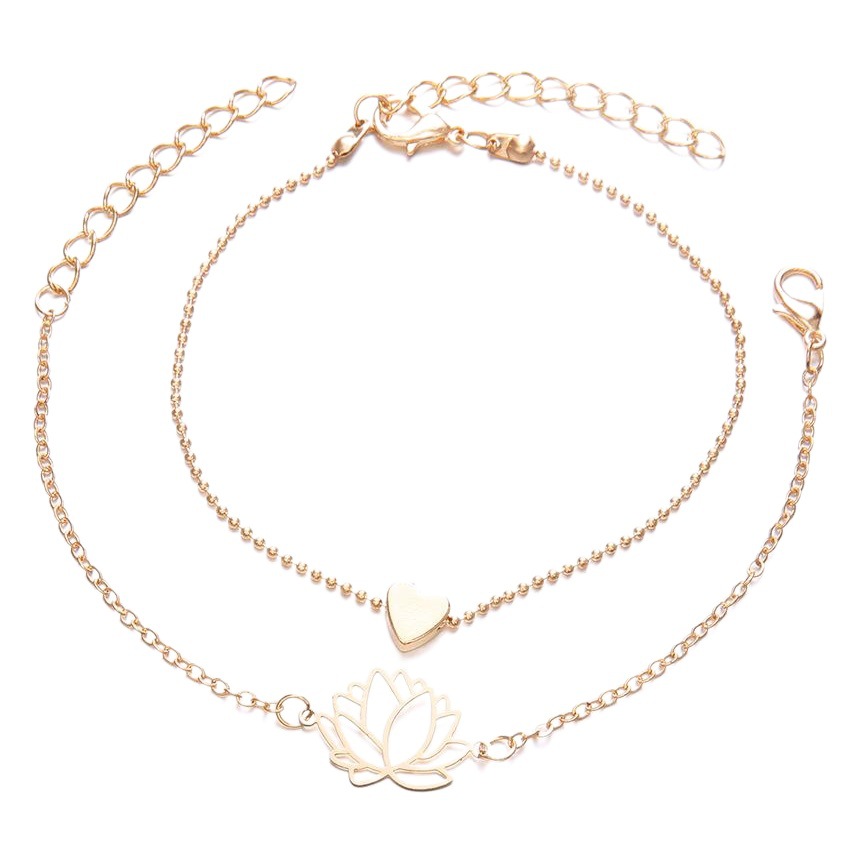 European and American New Style Simple Female Stylish Cut Out Lotus Heart Bracelet Bracelet 2-Piece Set Bracelet for Women Wholesale