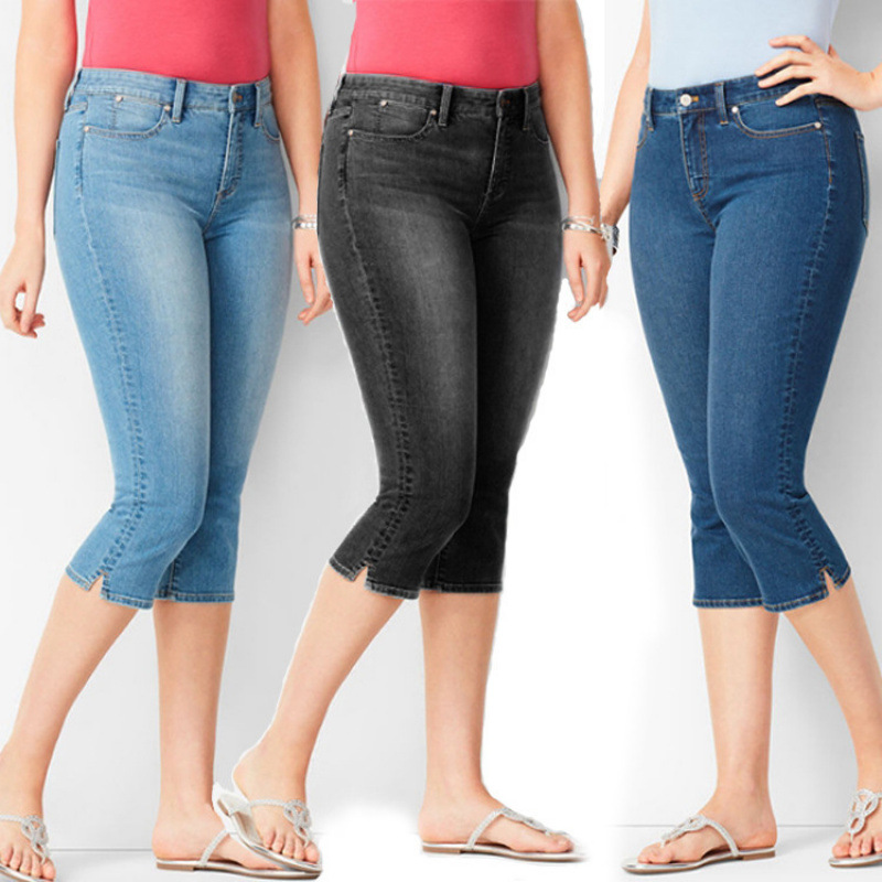 Cross-border women's clothing factory sourcing Amazon European and American style women's 7-point jeans slim Denim cropped pants