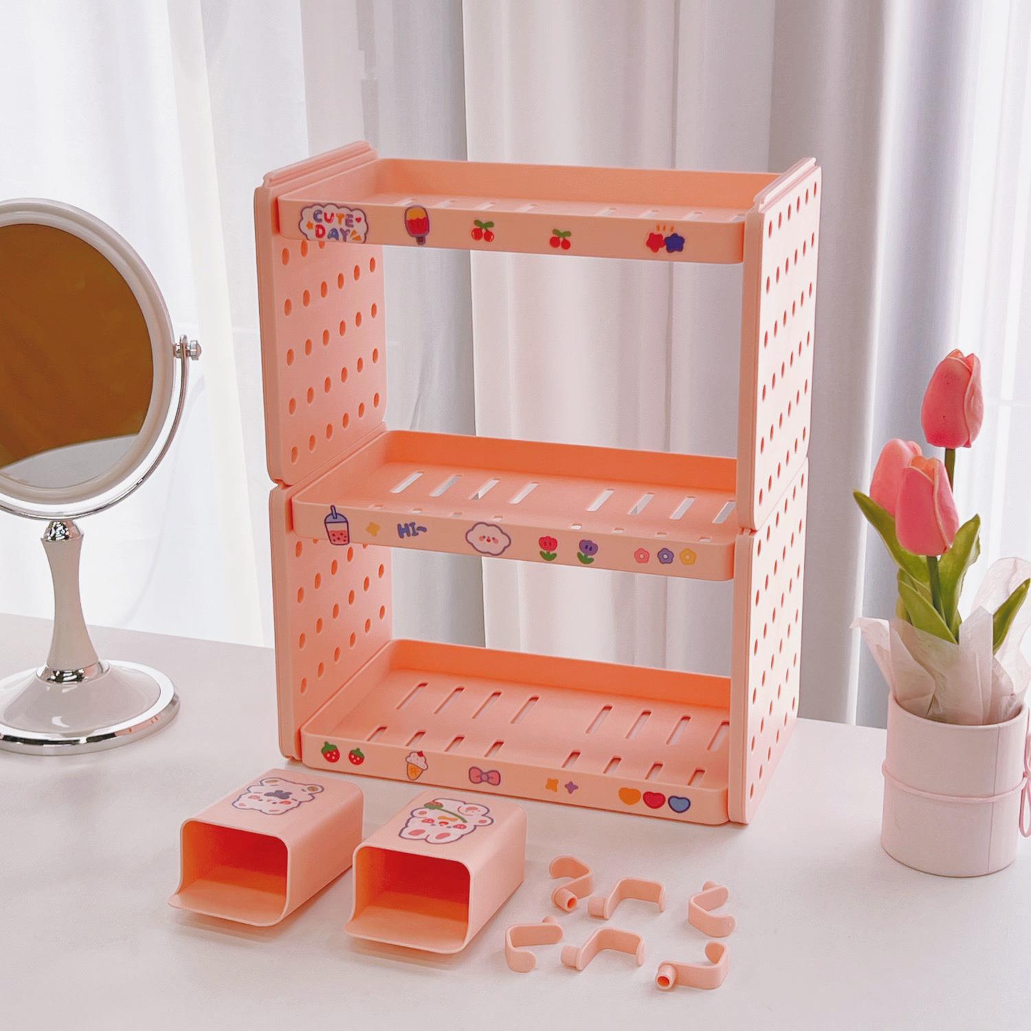 Picture of Tengyi Premium Desktop Double-Layer Storage Rack Non-Print Wind Cave Board Hook Pen Holder Office Storage Finishing Rack
