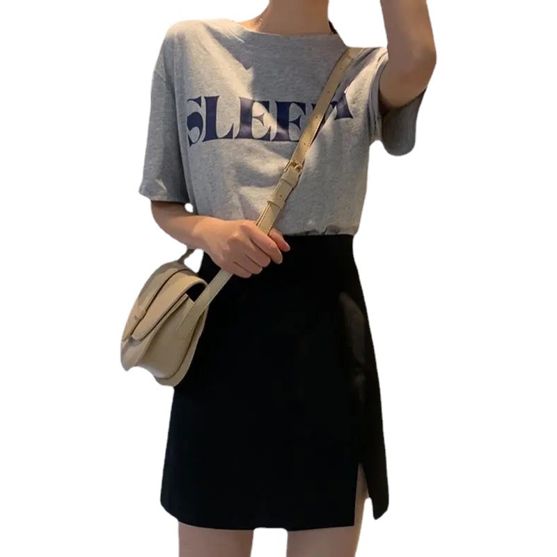 Picture of Women's Skirt Summer 2022 New High Waist Anti-slip Short Skirt Split A- line Skirt Black Slim-fit Hip Skirt Trendy
