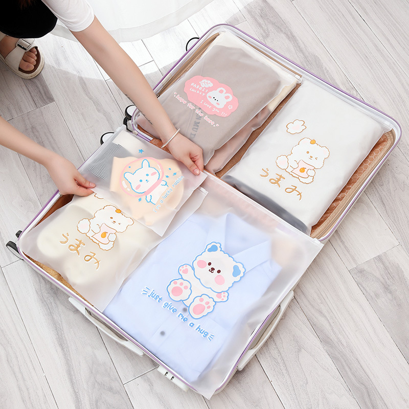 Tuhui Travel Storage Bag Clothing Intimates Portable Organizer Bag Frosted Transparent Zipper Bag Portable Sub-Package Ziplock Bag
