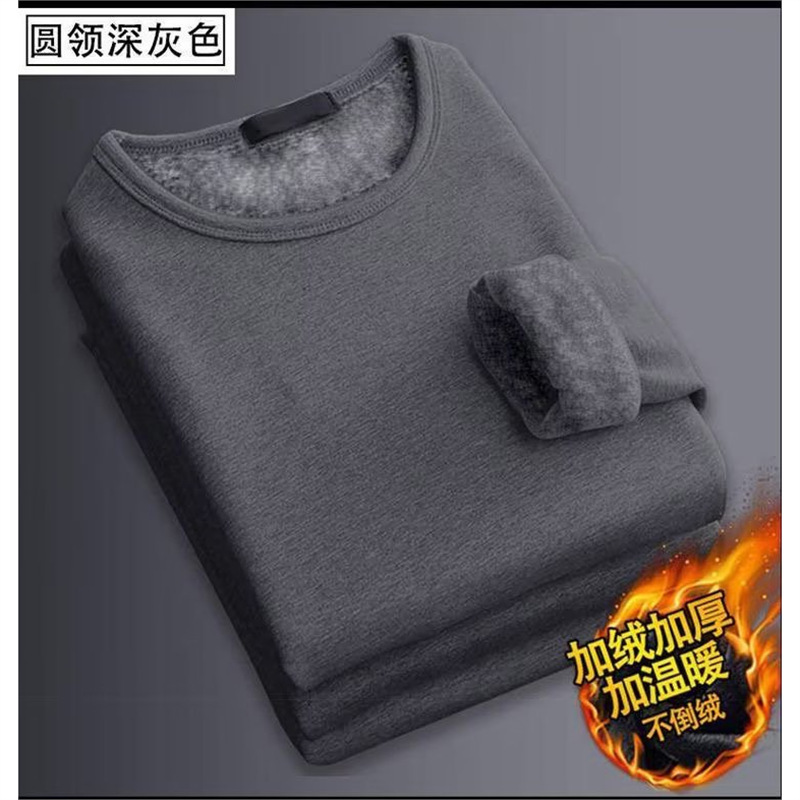 Picture of Long-sleeved T-shirt Women's Winter Trendy Brand Solid Color Crewneck Base Shirt fleece-lined Thickened Warm Inner Clothes Trendy T-shirt