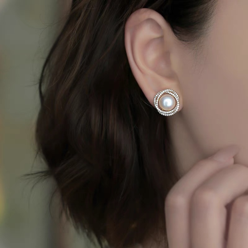 Summer solstice girl! 6A strong light 8-9mm natural bright freshwater pearl flower fresh 925 silver needle stud earrings