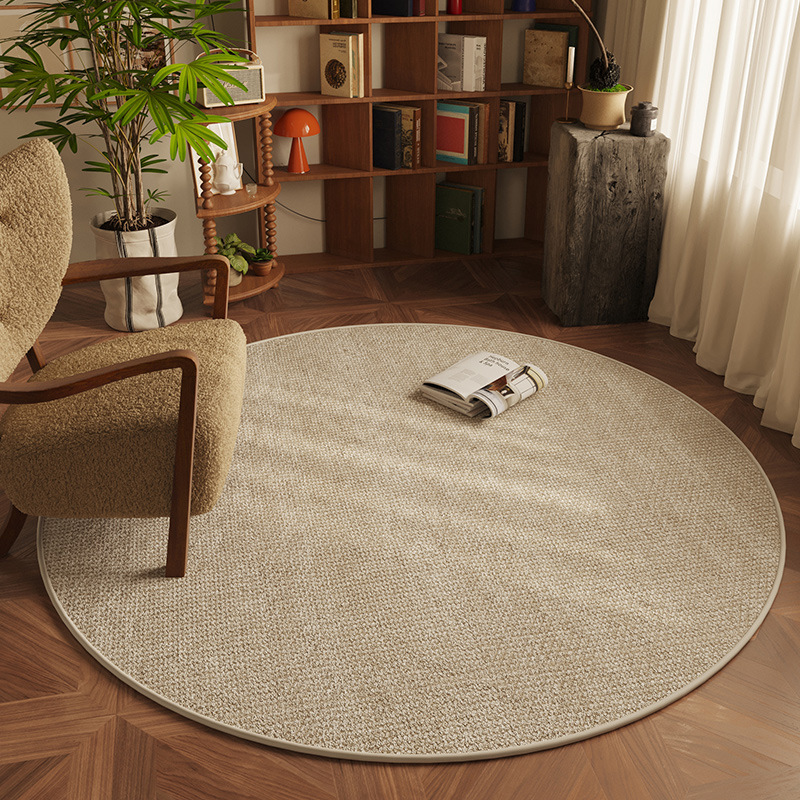 Picture of Log style solid color round carpet living room cloakroom bedroom floor mat swivel chair sound insulation mat balcony dressing table mat