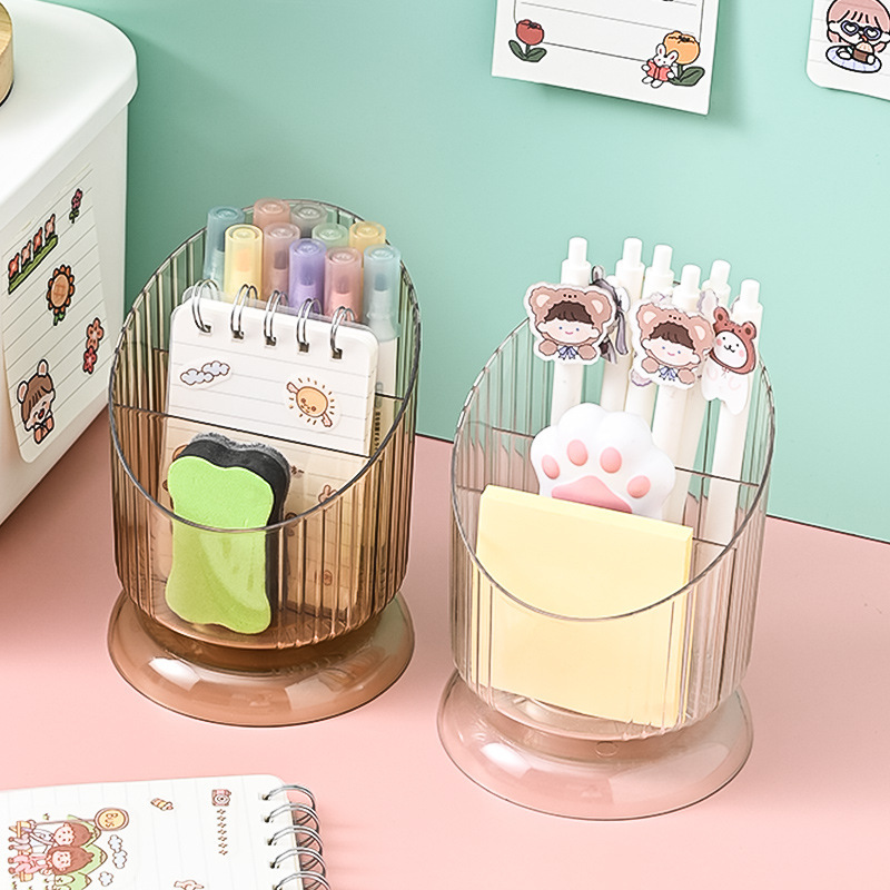 Picture of Desktop Transparent Pen Holder Student Holder Acrylic Desk Storage Box Study Stationery Small Pen Barrel Remote Control Storage