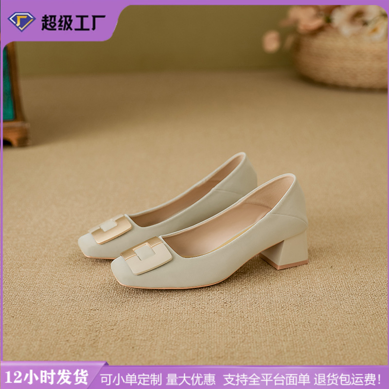 Sheepskin Thick Heel Flats for Women 2025 New High Heels for Women to Wear Outside High-End Chengdu Women's Shoes Professional Style Women's Shoes
