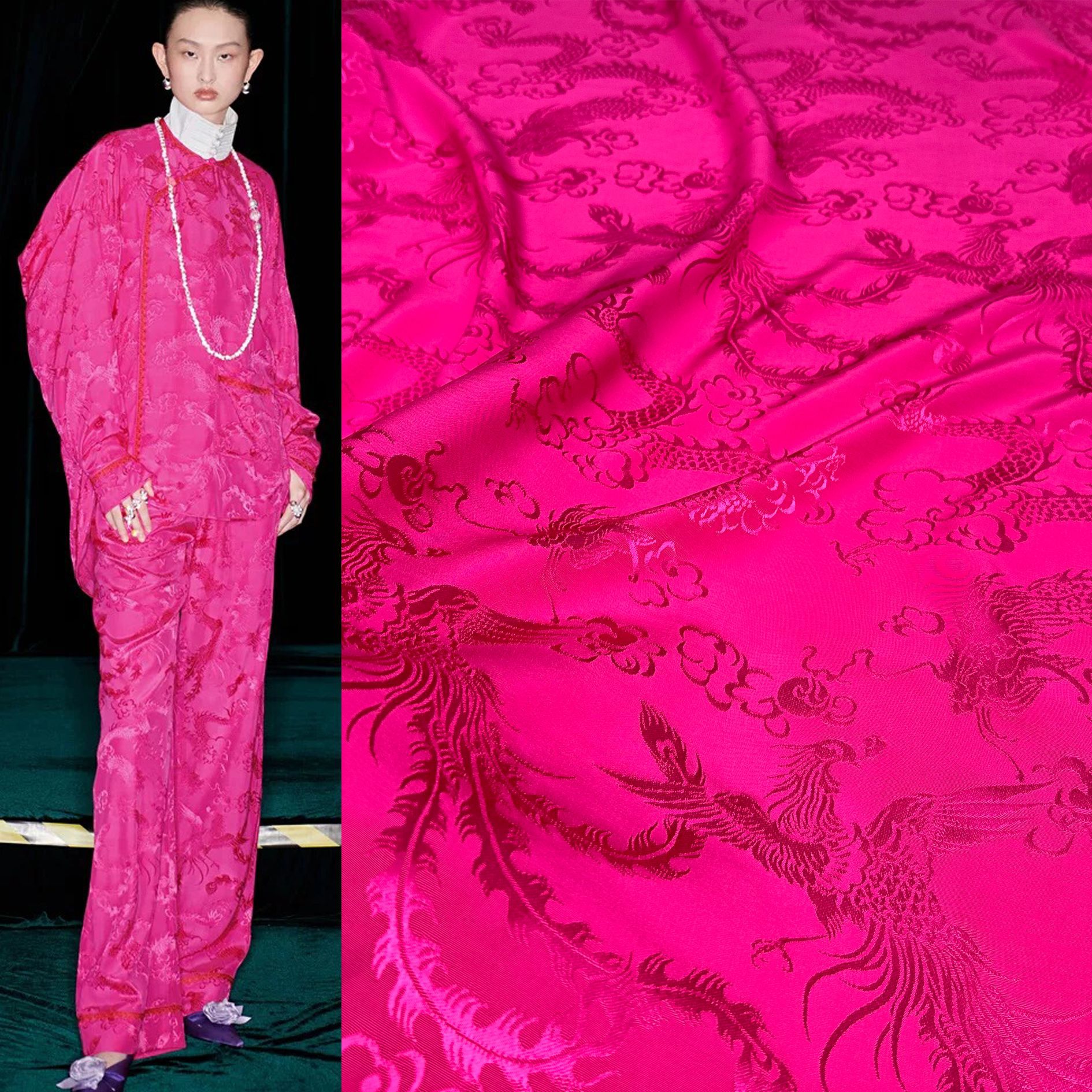 New Dragon and Phoenix Chengxiang rayon cotton jacquard fabric new Chinese dress national style shirt pants fabric
