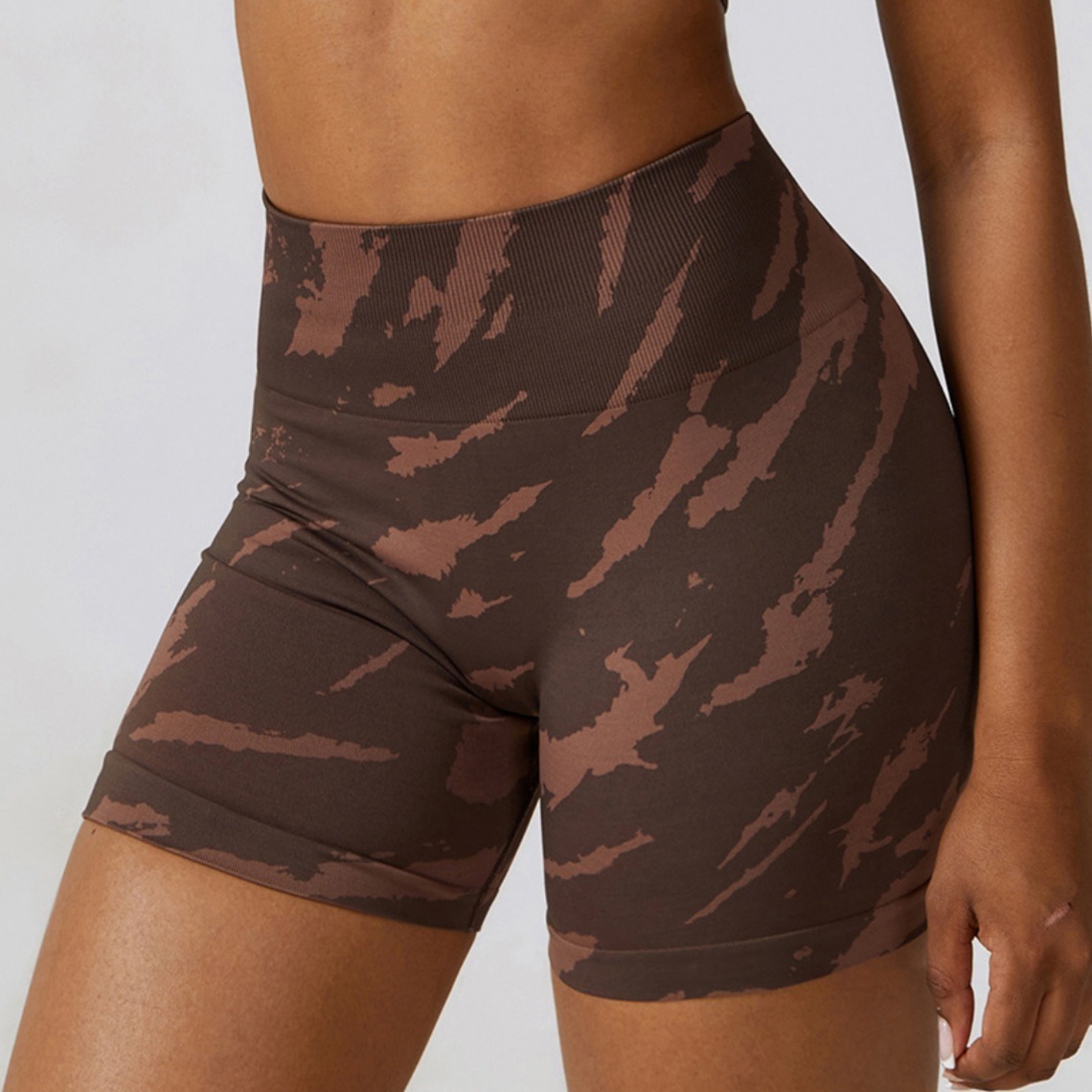 Seamless Tie-Dye Zebra Pattern Fitness Sports Shorts Design High Waist Hip-Lifting Elastic Tight-Fit Three-Point Fitness Shorts
