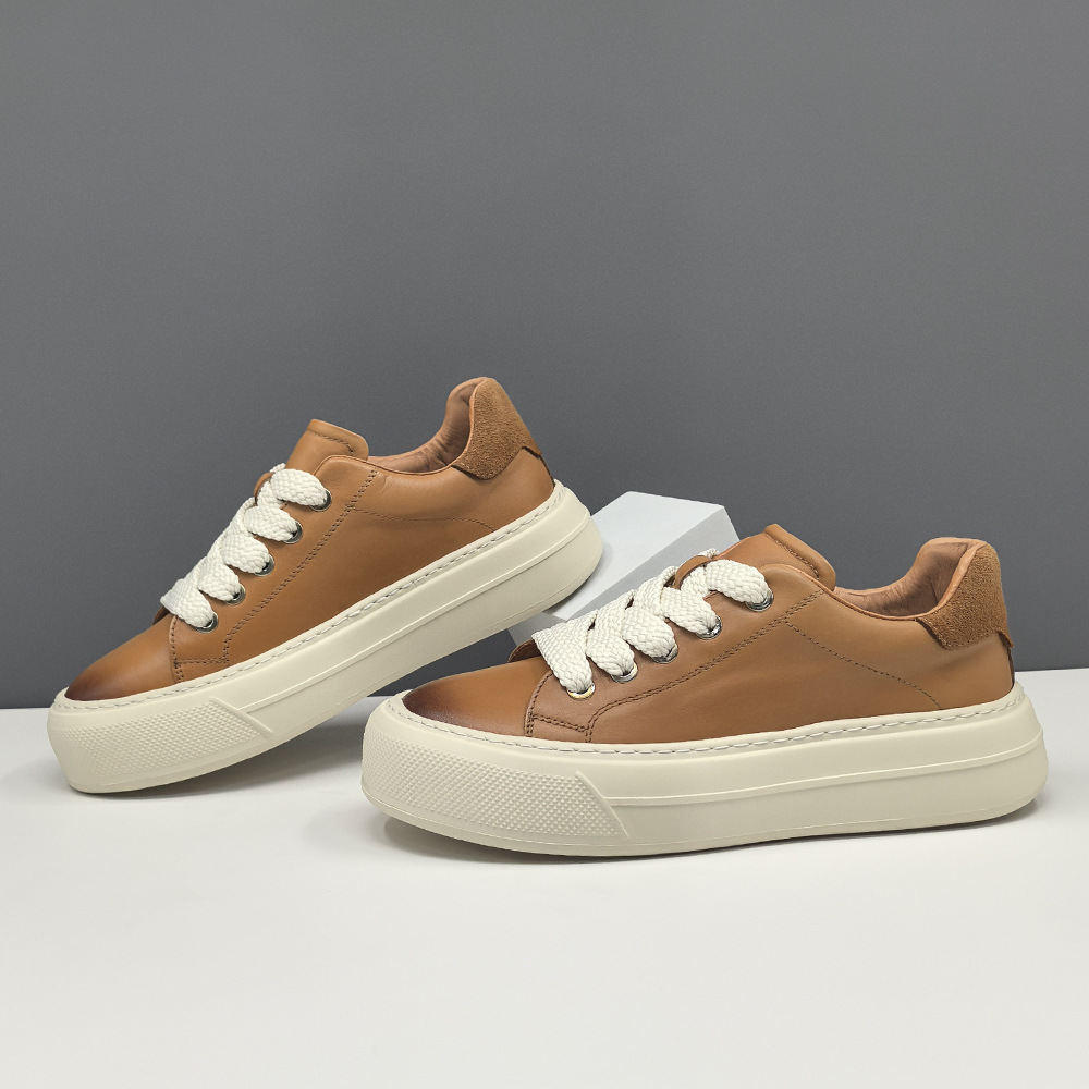 Boys High-end Top-layer Cowhide Niche Sneakers Men's Trendy Shoes Genuine Leather Korean-style European Station Light Luxury High-end Casual Shoes