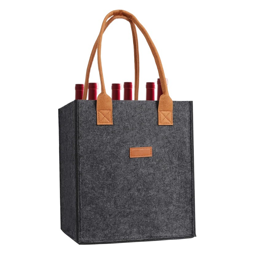 Felt red wine bag cross-border Amazon new wholesale printable logo compartment 6 bottle portable felt bag