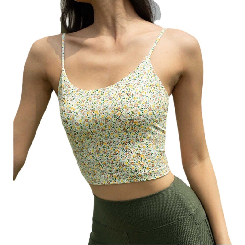 Summer Beautiful Back Retro Printed Small Floral Sports Vest Yoga Wear Women's Outer Wear Sling Chest Pad Fitness Intimates Bra