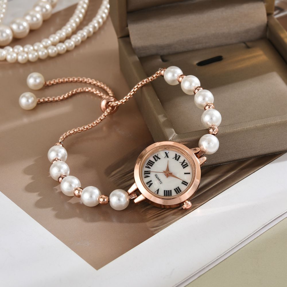 Lazy People Freely Adjust Quartz Watch Women's Style Niche Light Luxury Small Pearl Roman Bracelet Watch Women's Watch