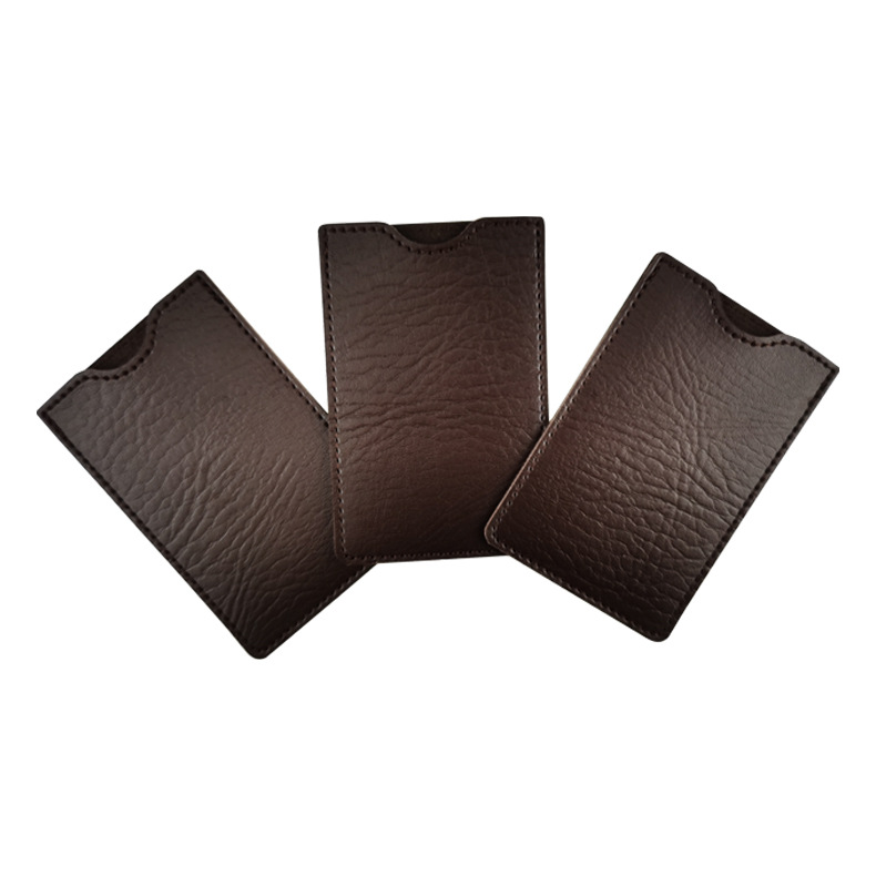 Picture of Source manufacturers thick card sleeve PU flat leather sleeve wooden comb sleeve black brown card sleeve pu leather logo