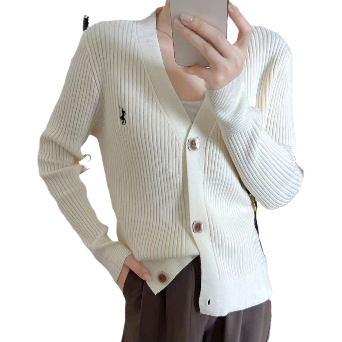 Autumn and Winter Basic Simple V Neck Pit Strip Knitted Cardigan Jacket Long-Sleeved Single-Breasted Loose Pure Color Thickeneded Sweater