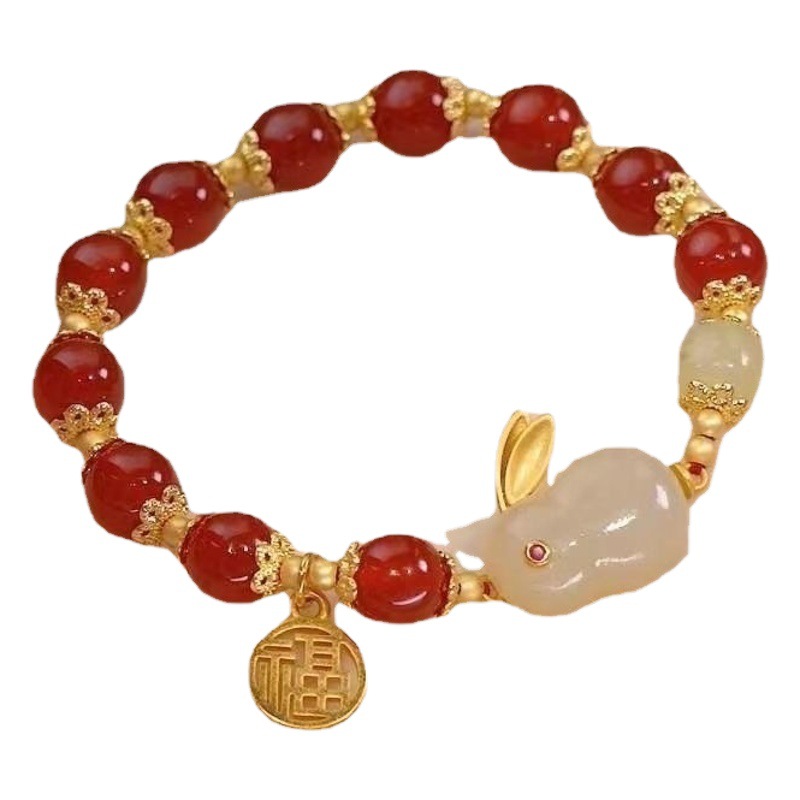 New Chinese-style Jade Rabbit Bracelet Women's ins Niche Design High-value Student Bracelet Girlfriend Antique Birthday Gift