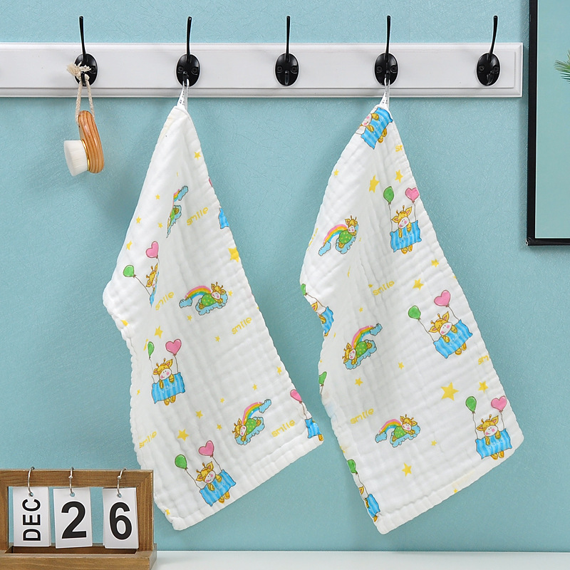 Picture of 6-Layer Seersucker Small Square Towel Kidsren's Towel Pure Cotton Type a Cotton High-Density Saliva Towel Kindergarten Small Towel Pure Cotton