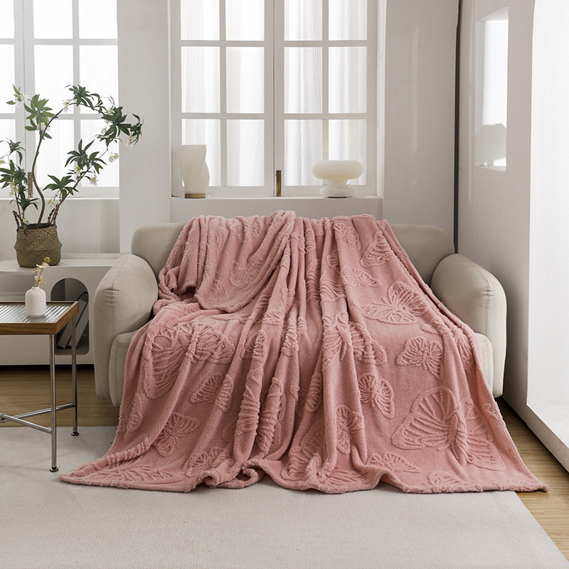 Solid Color Cross-border Foreign Trade Tower Fleece Butterfly Pattern Blanket Double-sided Flannel Air-conditioning Blanket Office Nap Blanket