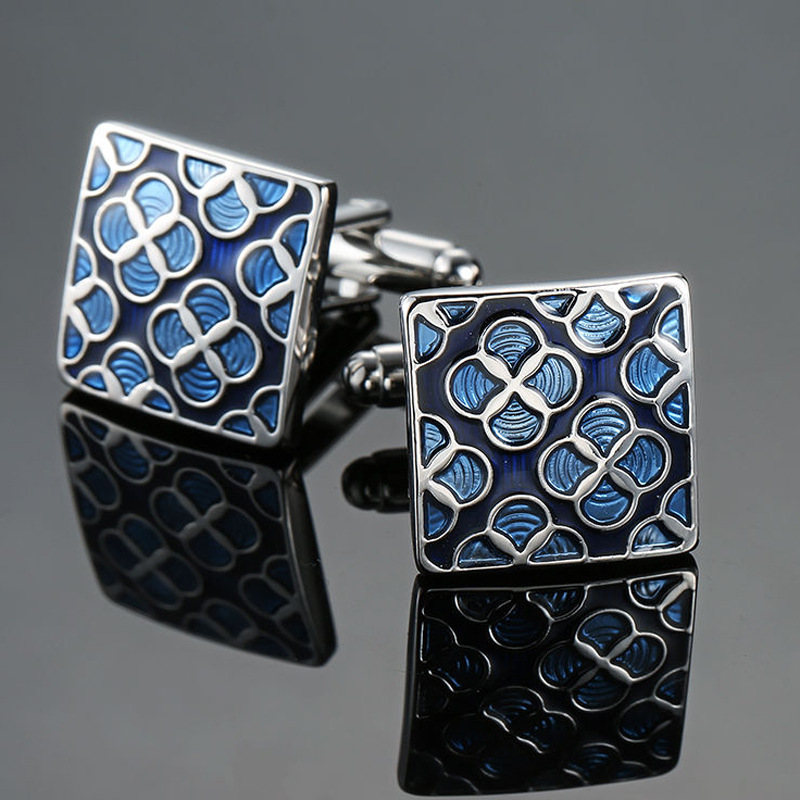 Picture of Glamour Jewelry Men's French Shirt Cufflinks Wholesale Blue Series Enamel Crystal Vintage Pattern Cufflinks
