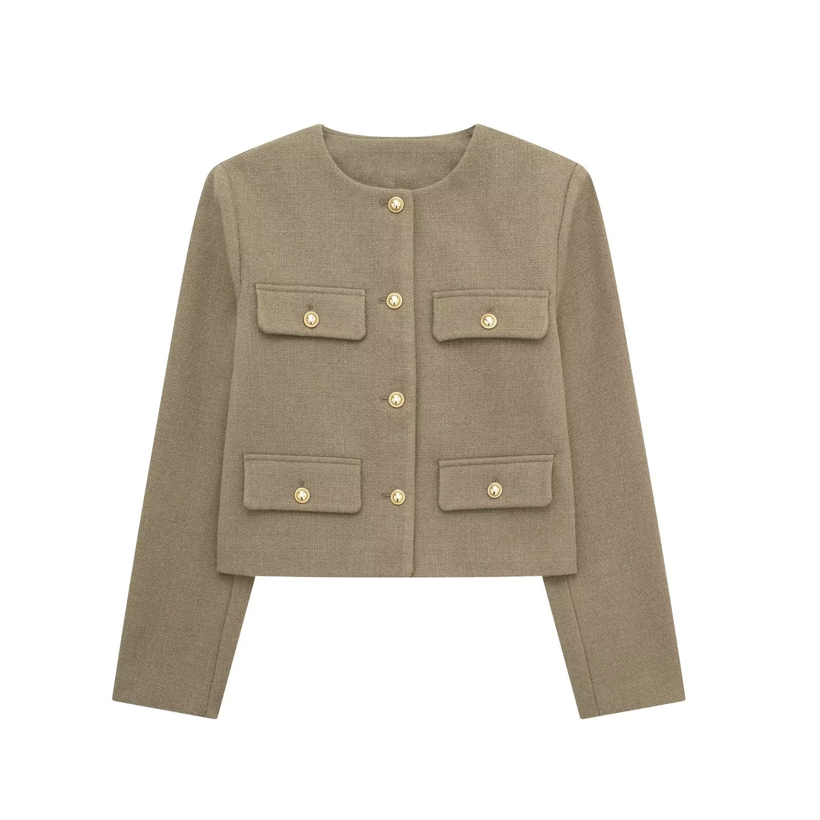Foreign Trade Wholesale Autum New European and American Style Flip-Up Round Neck Short Jacket 3046278