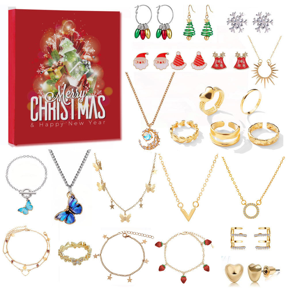 2025 Christmas Jewelry Gift Countdown Calendar Advent Necklace Blind Box Earrings Earrings Bracelet Gift Box Blind Box