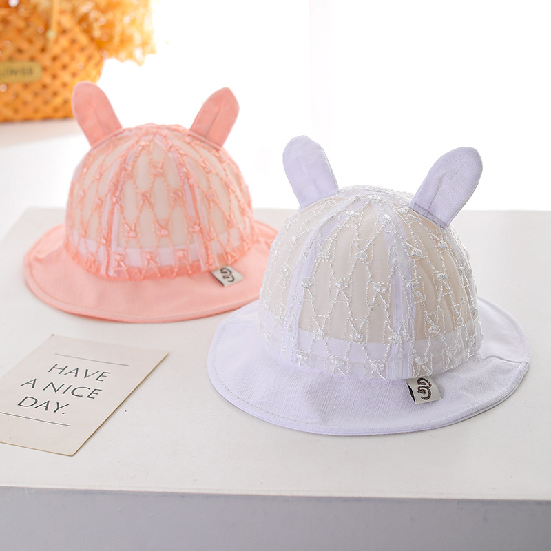 Picture of Embroidered Bunny Summer thin fisherman hat big brim baby sun protection breathable super cute baby girl basin hat