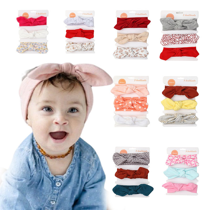 Cross-Border New Product Baby Headband 3-Piece Set Baby Cotton Bow Hair Accessories for Baby Girls 100 Days Old K-Style