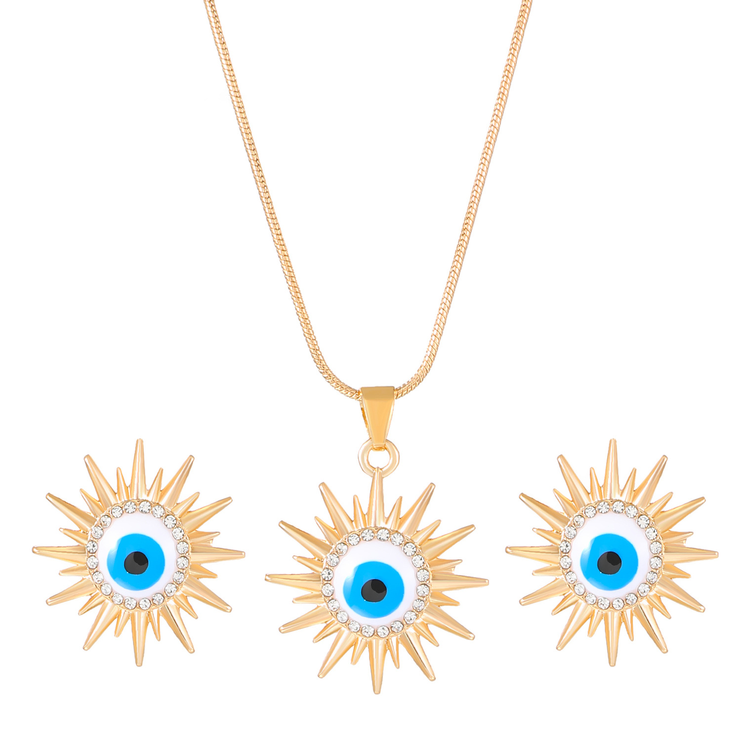 Picture of Cross-border New Sun Jewelry suit Women's European and American Style Blue Eyes Diamond Necklace Earrings Devil's Eye suit