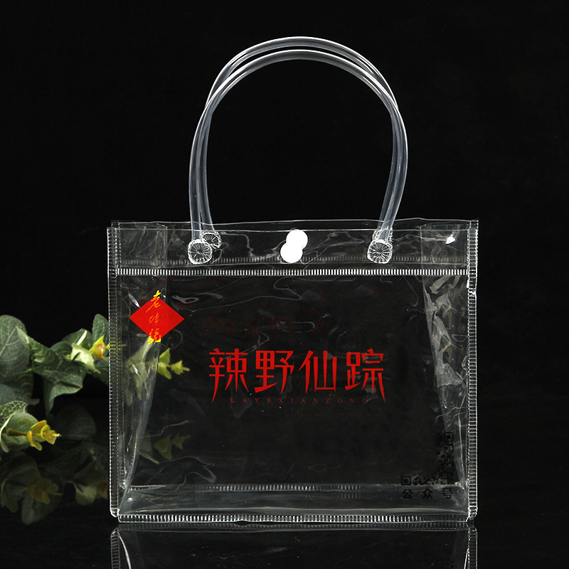 Manufacturers produce transparent PVC snap button tote bag custom advertising shopping plastic gift bag custom three-dimensional bag