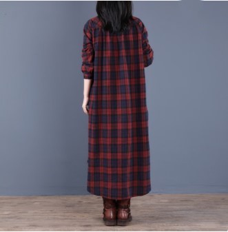 Picture of 9809 spring new 2021 women's skirt Korean casual plaid plus size single breasted long sleeve dress women