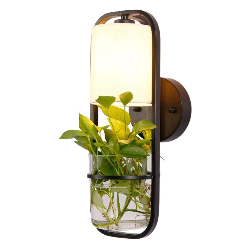 Chinese Modern Iron Creative Potted Plant Glass Wall Lamp Bedside Living Room Restaurant Bar Aisle Decorative Wall Lamp