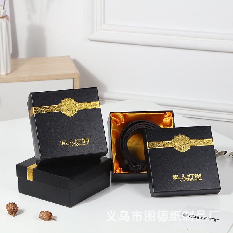 Wholesale Black Private Custom Satin Lined Belt Box Crocodile Cover Men's Belt Packaging Box