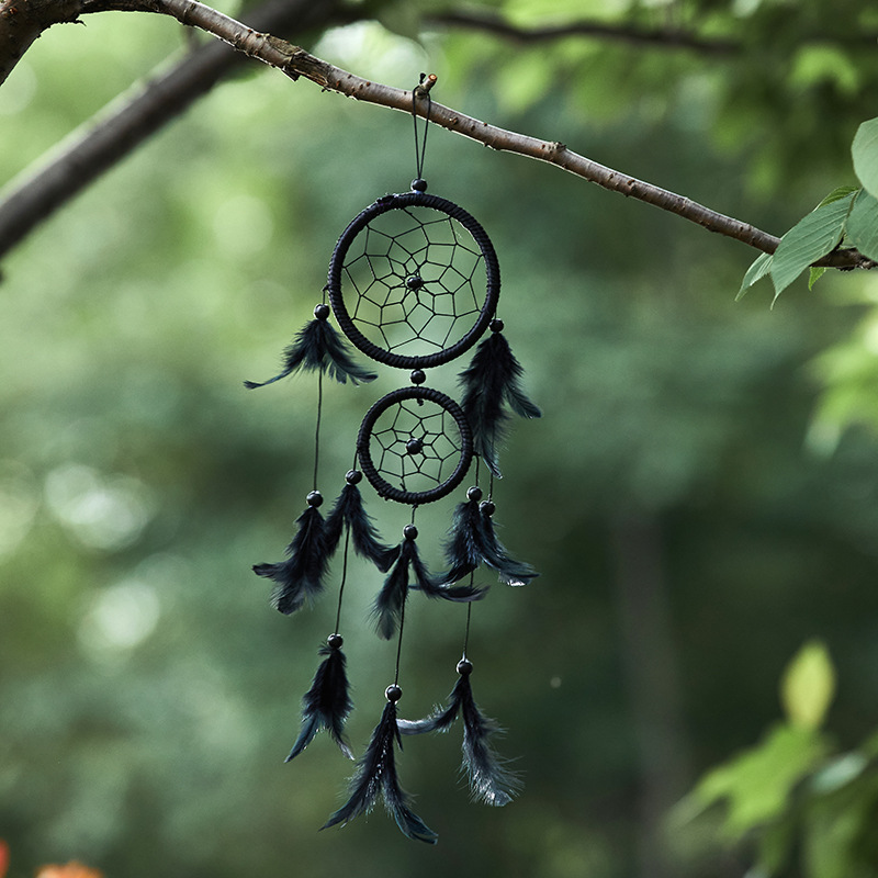 Picture of MS6080 New Double-ring Satin Line Maw Dreamcatcher Home Feather Crafts Wall-mounted Car Pendant