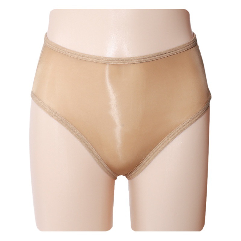 Sexy Full Transparent Oil Bright Silky Triangle Underwear Ultra-Thin Reflective Perspective Temptation Crotch Seamless Open Crotch Underwear for Women