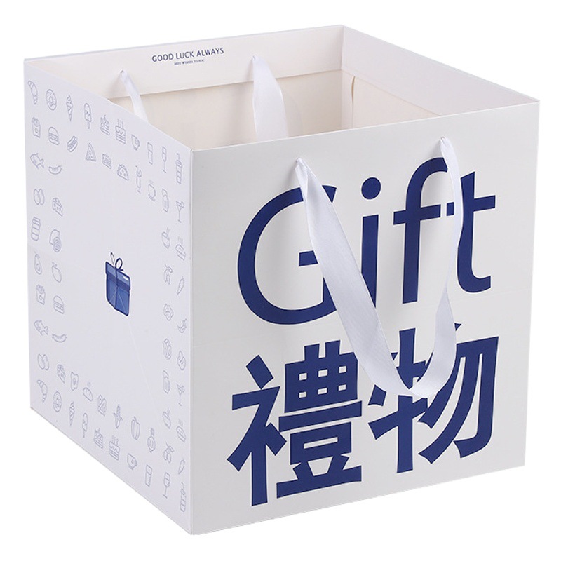 Christmas Gift Packaging Bag Valentine's Day Red Tote Bag Wholesale Creative Square Flower Blessing Bucket Gift Bag