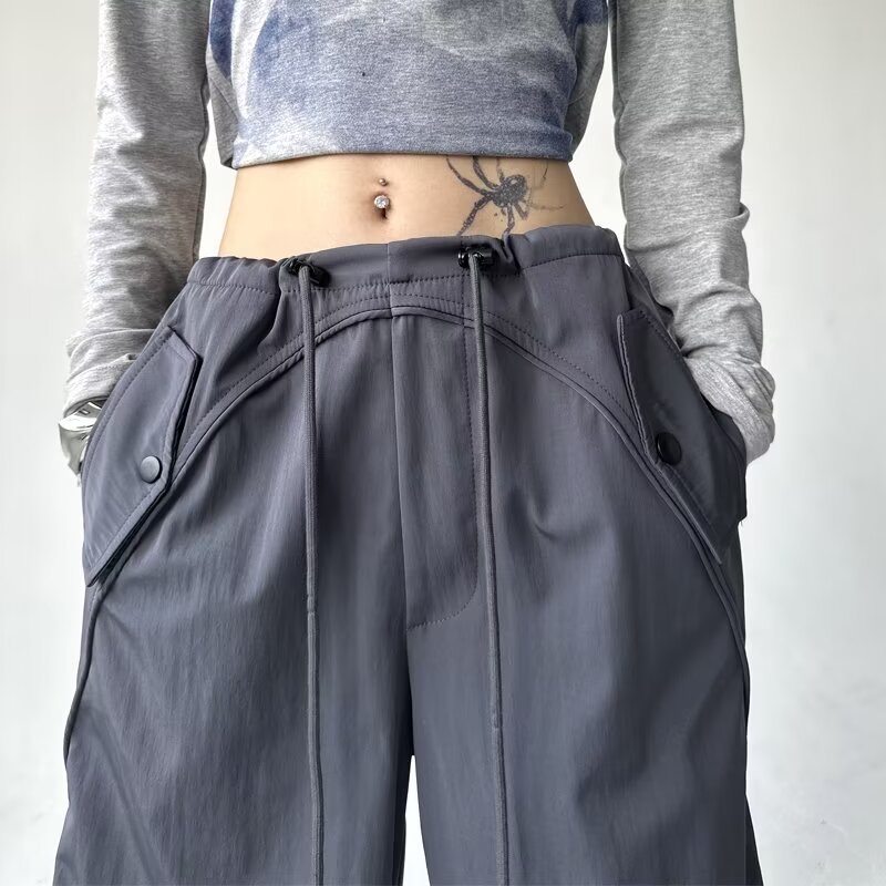 Picture of 2025 New Style Cargo Pants for Women, Spring and Autumn American Casual Jazz Loose Functional Outdoor Wide-Leg Sports Long Pants