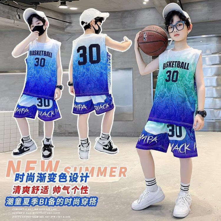 Picture of Summer New Boys' Suit 2024 Vest Ball Clothes Children's Jersey Big Kids Sleeveless Boys Quick-drying Suit