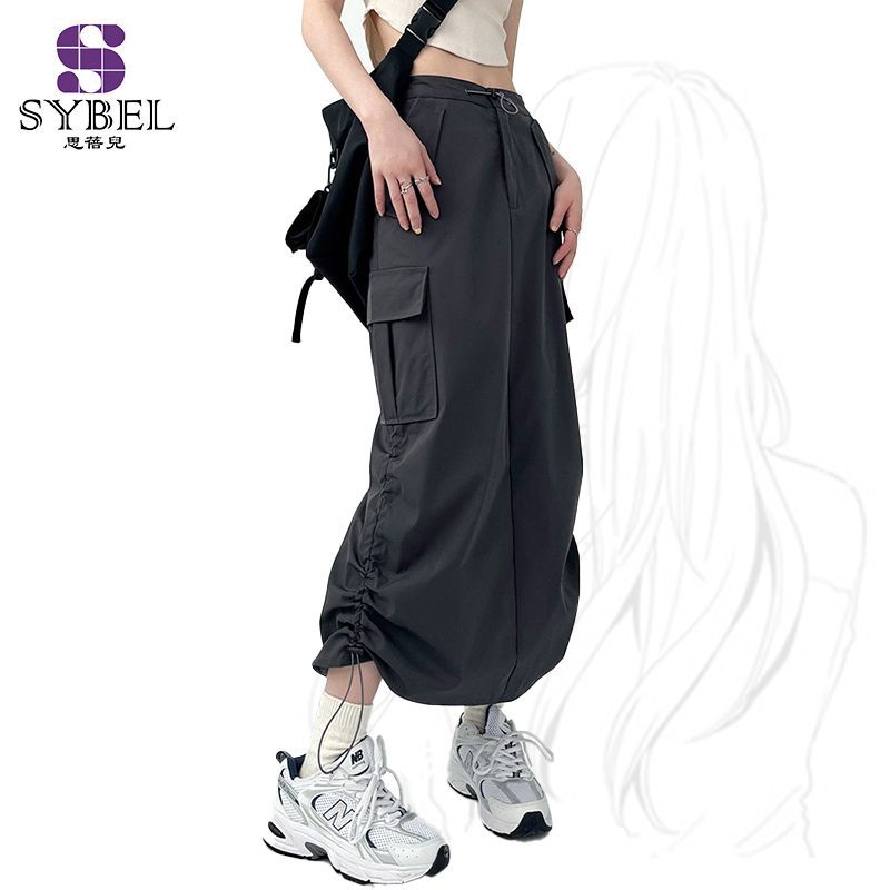 Hot Girl Fried Street Tooling Skirt Women's Spring and Summer 2023 New High Waist Slimming Mid-length A- line Skirt Trendy