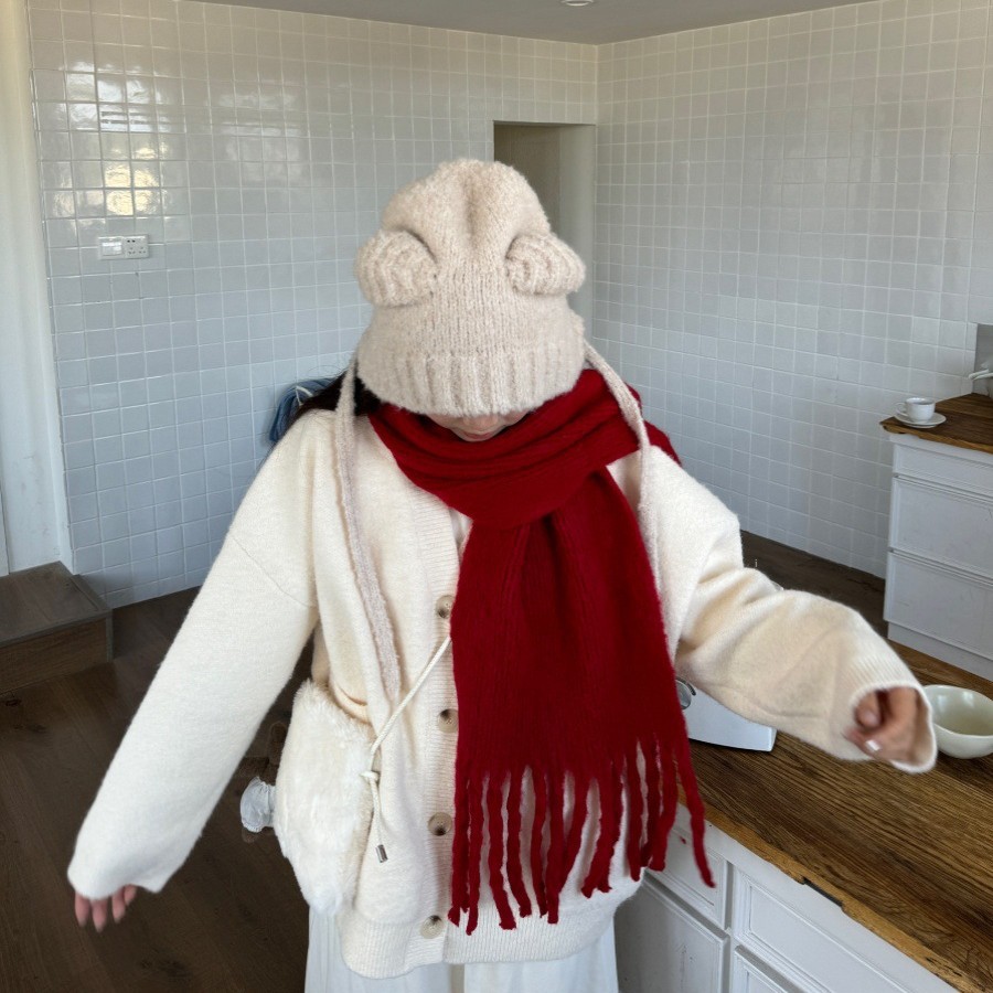 Picture of Korean Drama Ernie Red Scarf Women's Winter Korean Style Christmas Knitted 2024 New Thick Warm Scarf