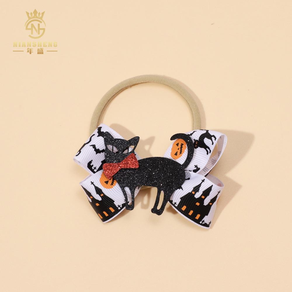 Picture of European and American New Children's Hair Band Halloween Hat Witch Pumpkin Skull Print Bow Baby Hair Accessories