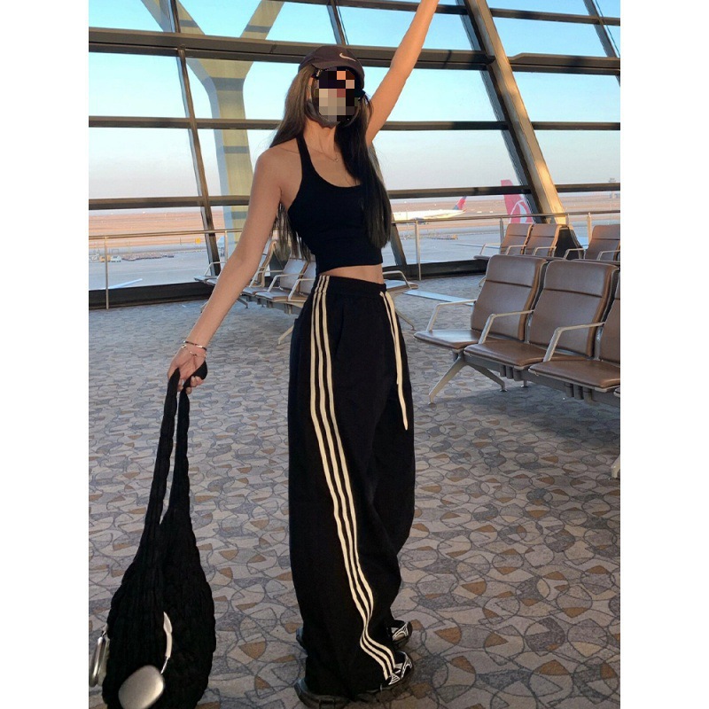 American Style Hot Girl Street Three Bar Draping Wide Leg Pants Women's Summer Loose Quick-drying Casual Sports Pants