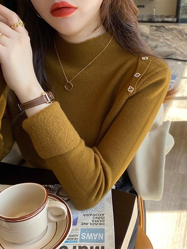 Picture of Women's Half Turtleneck Knitted Bottoming Shirt with Autumn and Winter Style All-In-One Velvet Sweater 2023 New High-Bottom Top