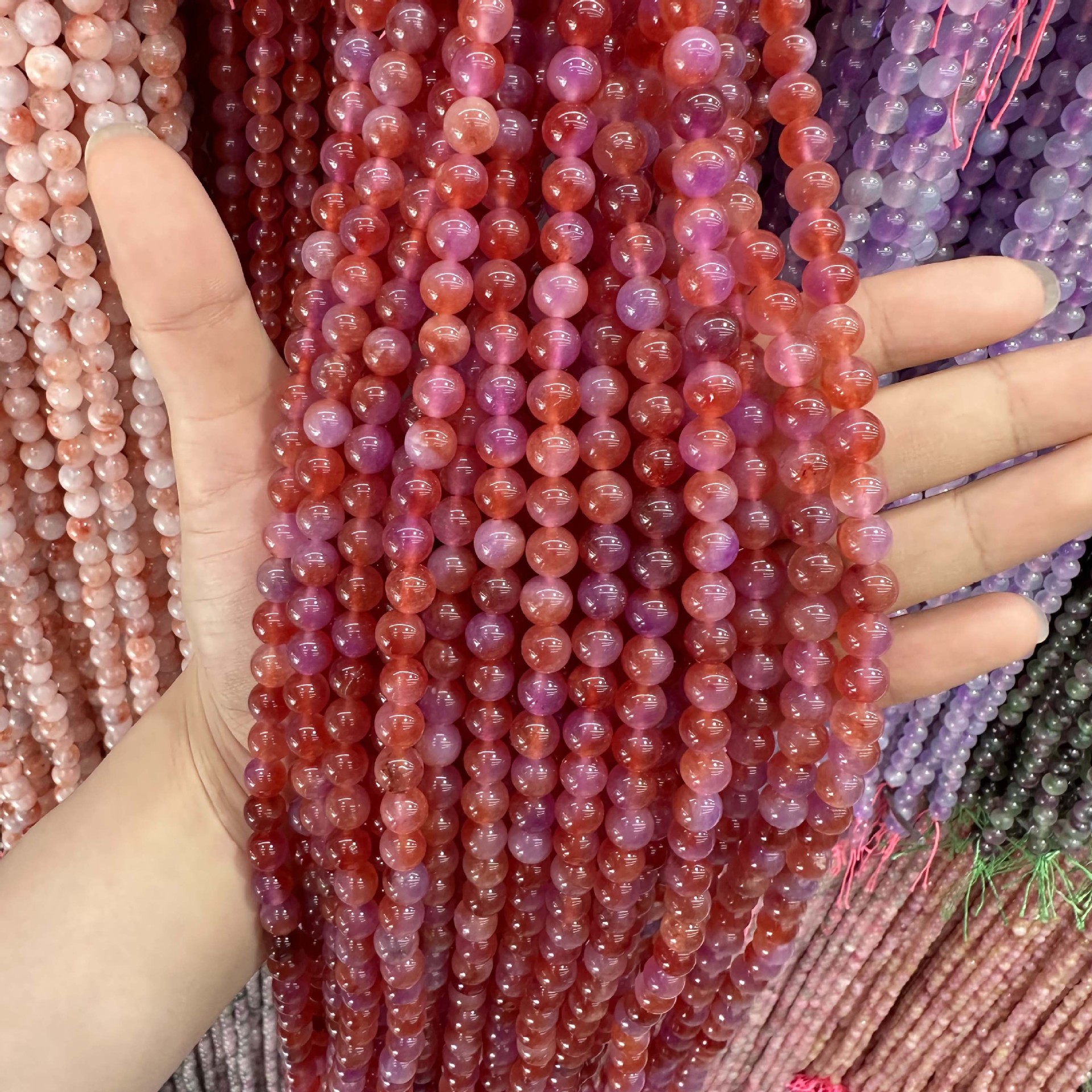 Picture of Live hot grade a chalcedony 8mm two-color round beads beads handmade diy Internet celebrity matching in stock jewelry