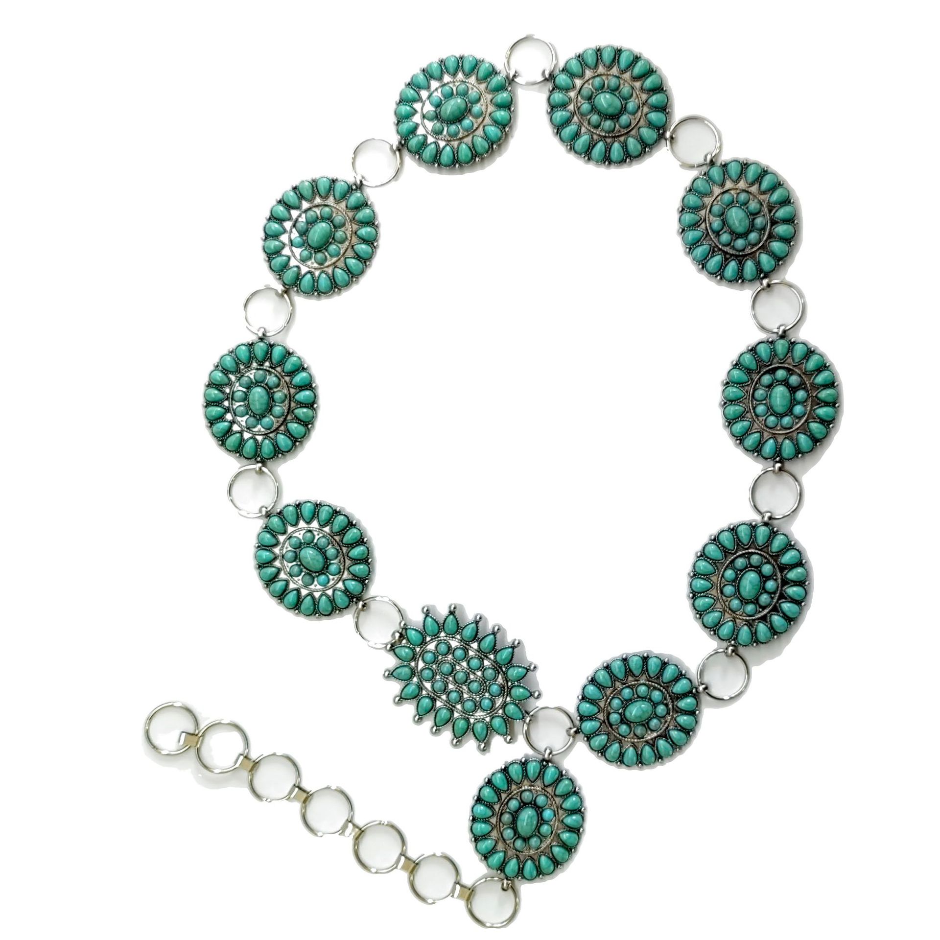 Cross-border jewelry waist chain turquoise inlaid metal carving retro heavy industry fashion Europe and the United States Joker explosion Universal