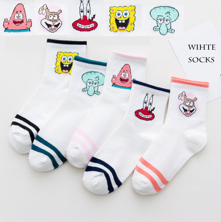 Spongebob socks JK girls tube socks cartoon cotton white socks Lolita white socks JK girls stockings