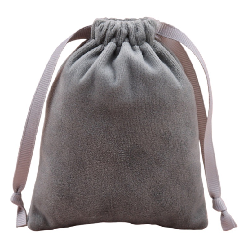 Custom Gray Velvet Storage Pouch for Jewelry, Mini Exquisite Drawstring Velvet Pouch