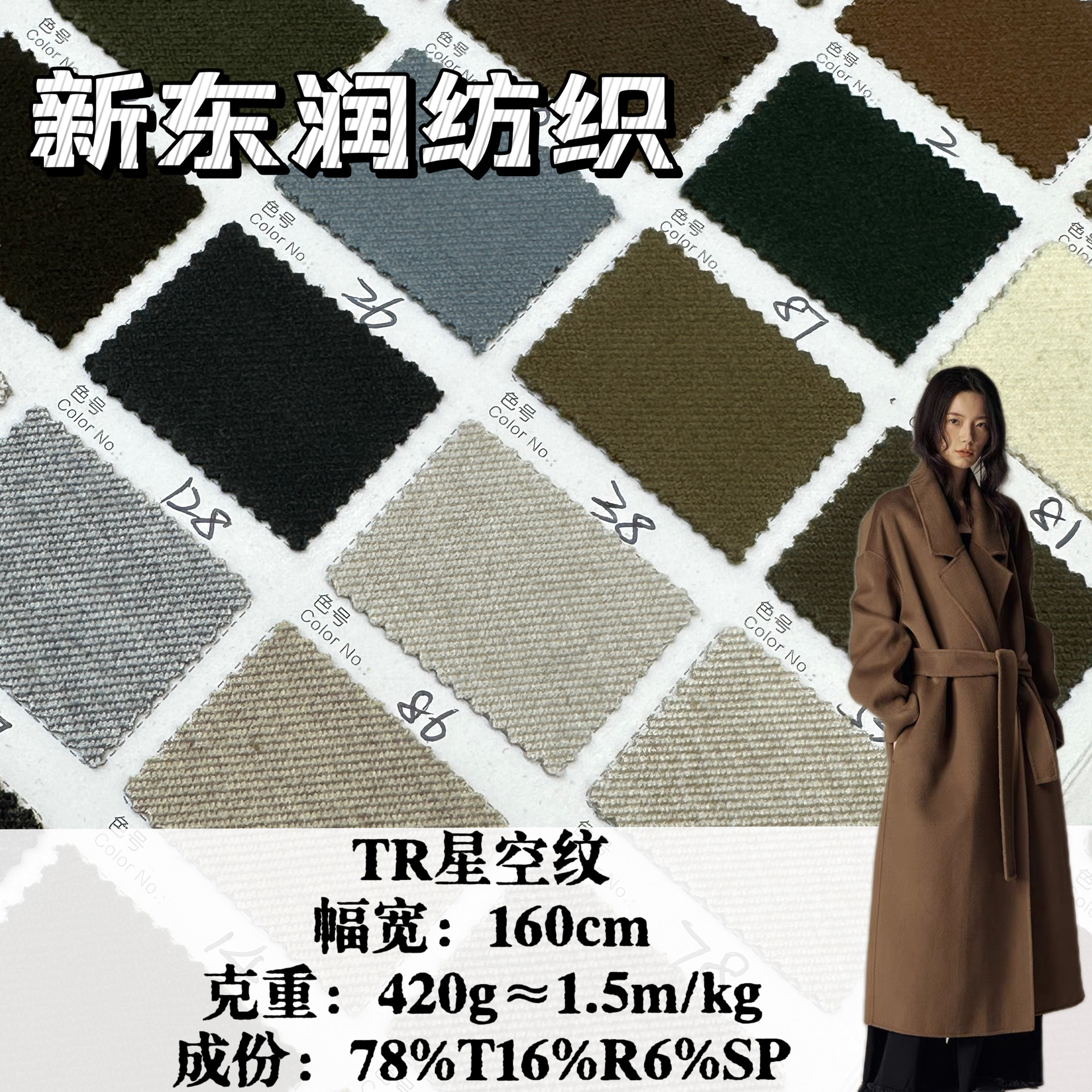Autumn/Winter Starry Sky Pattern 420g TR Twill Knit Fabric, Wool-Imitation Double-Sided Suit Coat Fabric