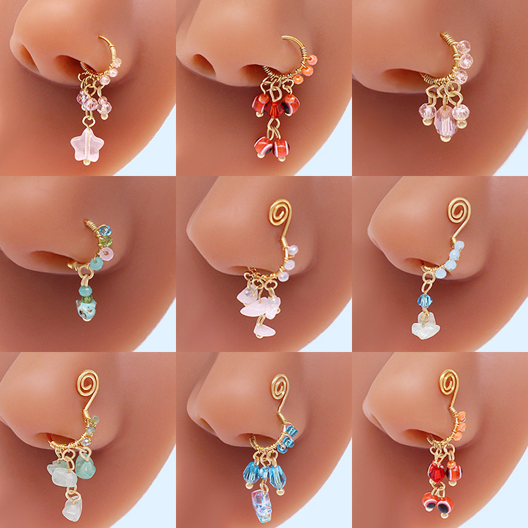 Gatte European and American Cross-border Irregular Stone Nose Nail Color Eye Five-Star Pendant Nose Piercing Jewelry