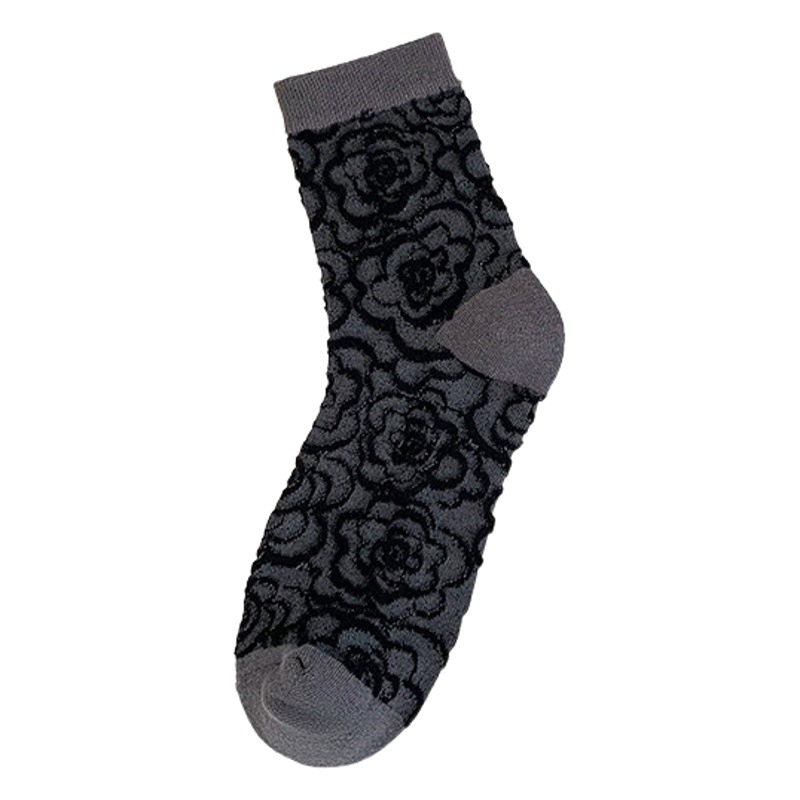 Korean Style Academy Style Camellia Stereo Embossed Fashionable Socks Autumn New Cotton Distinctive Women's Socks Women's Socks