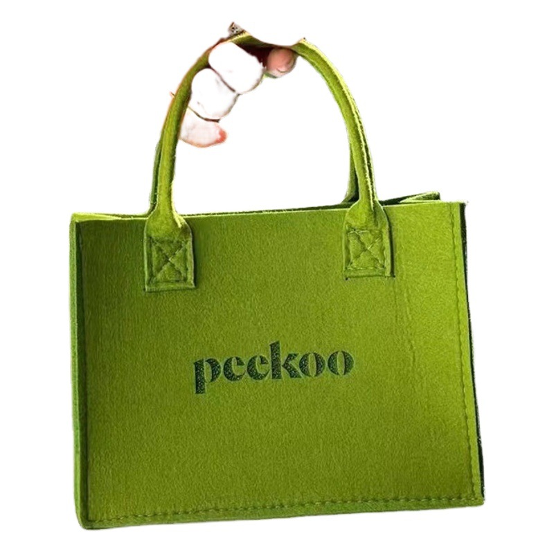 Casual Felt Shoulder Tote Bag, Large Capacity Shoulder Bag, Hand-Held Shopping Bag, Peekoo Milk Tea Lightweight Storage