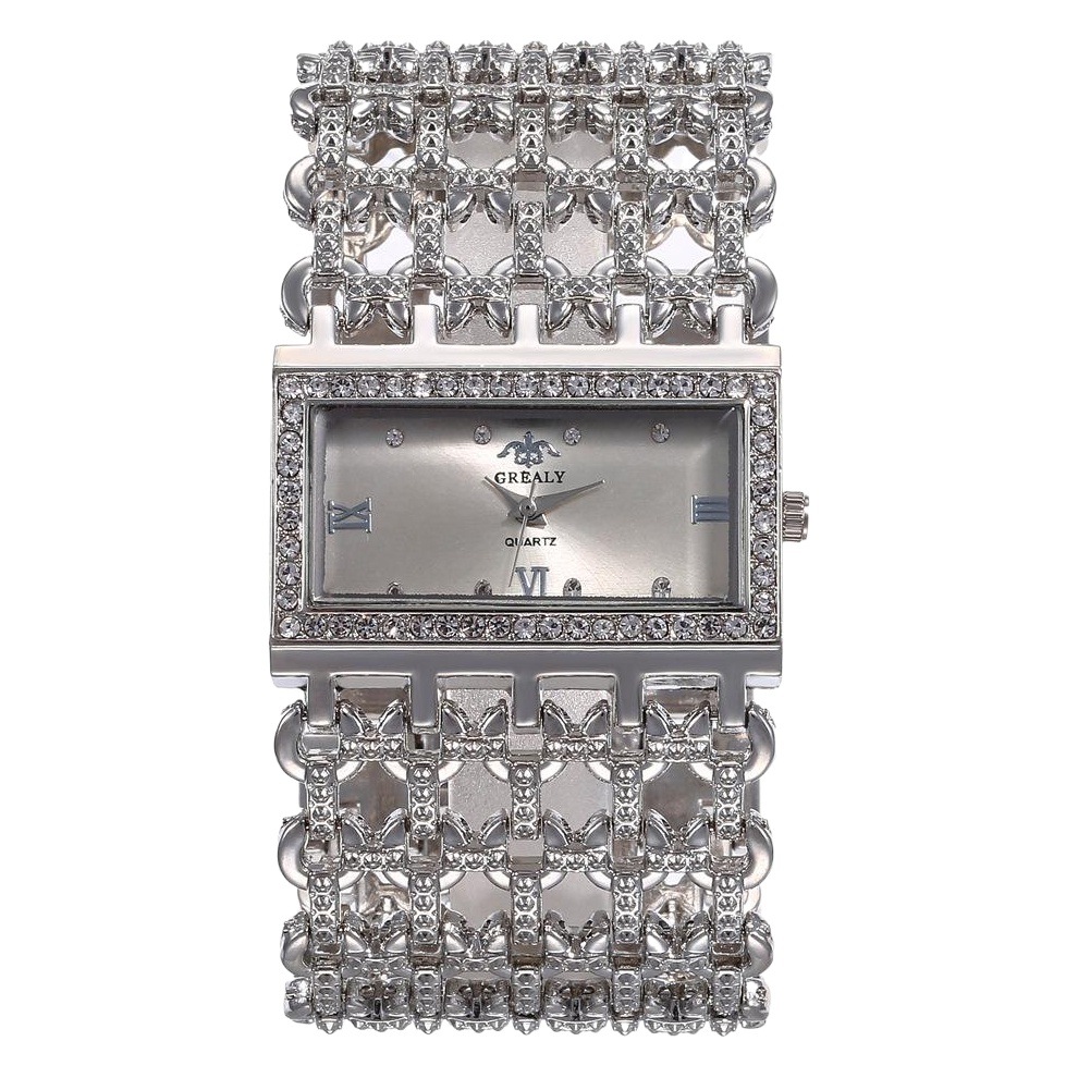 Square Case Large Strap Fashion Bracelet Quartz Watch for Women, Full Diamond Women's Set Watch Heroshan